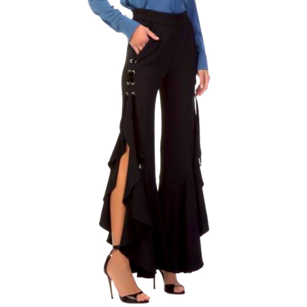 Jonathan Simkhai Cropped Flare Pants w/Ruffled side,white grommets & laces sz.M
